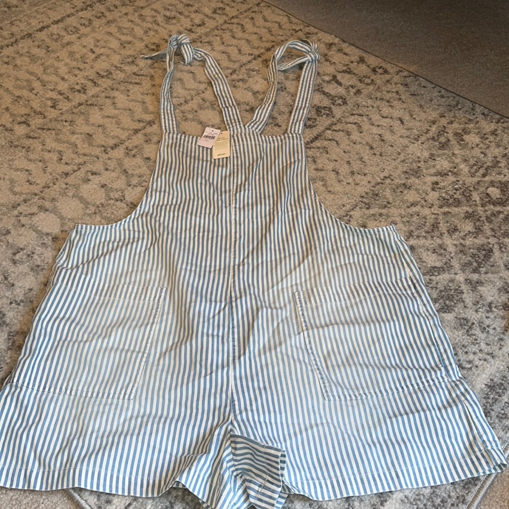 NWT Aerie pinstriped overall shorts size large